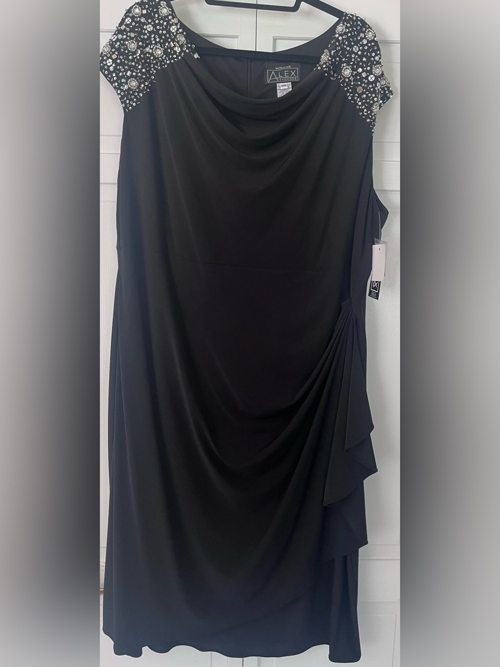 Alex Evenings Black Jersey Dress Beaded Detail NWT $159 Size 24W